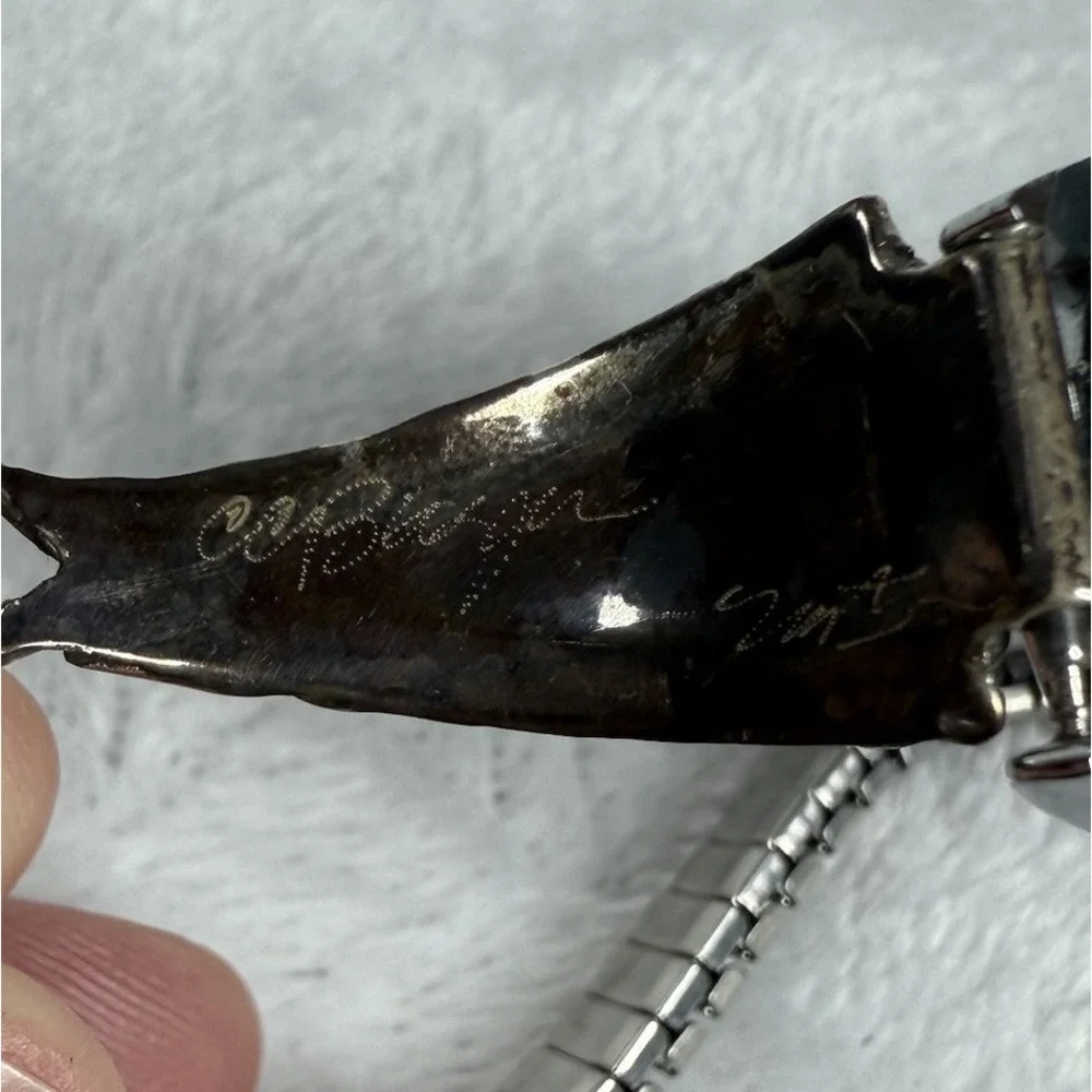 Vintage‎ Zuni Sterling Silver Multi Stone Inlaid Watchband by CM Booqua